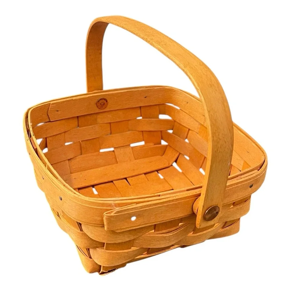 Longaberger Square Basket 2002 Small Utility Basket Swing Handle Handwoven USA